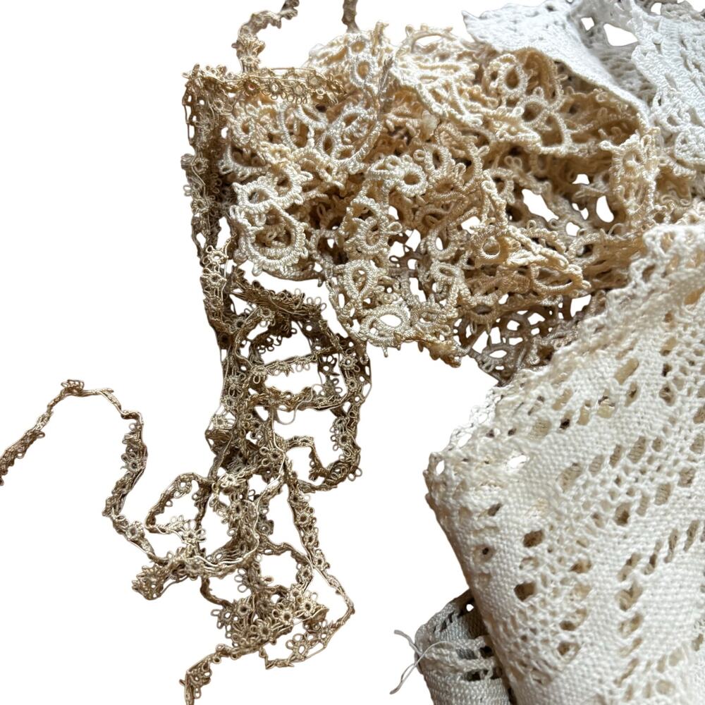 Lot of handmade crochet lace variety of pieces crafting beige and brown - Picture 5 of 7